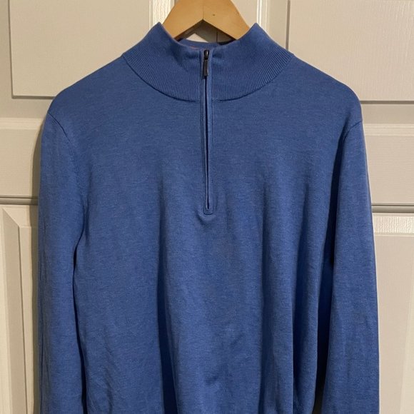Brooks Brothers Blue Heather Quarter-Zip Medium Sweater - Picture 1 of 12